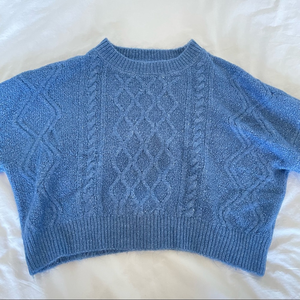 Cotton:On Cropped Blue Cableknit Detail Sweater